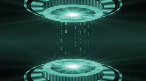 HUD elements in turquoise - light beam in cylinder shape with floating digits Stock Illustration