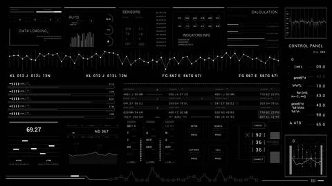 HUD elements.HUD 2GFX Technology Sci Fi 2D texture.User Interface data display Stockillustratie