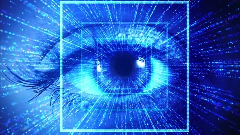 HUd eye to accessing digital information. Biometric screening eye, Digital eye Video stock 178414058