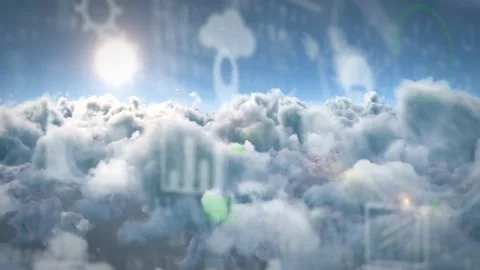 HUD fade in from right starting cloud bank rising and drifting, streaks flowing, Stock Footage 330195490