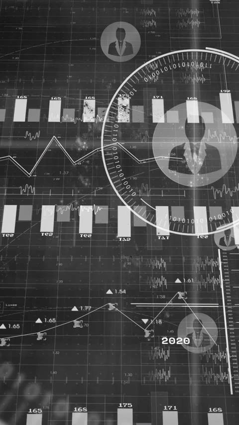 HUD fading in, rotating and marking bars while avatars moving along timeline, Stock Footage 333005945