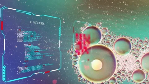 HUD flickering, red pixels shifting and dissolving over bubbles, visualizing Stock Footage 334337556