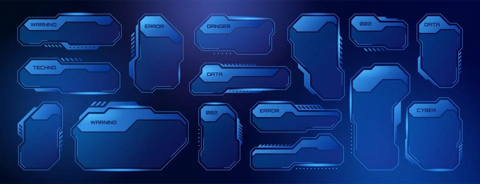 Hud frames, futuristic text box borders, sci-fi tech digital screen hologram Stock Illustration