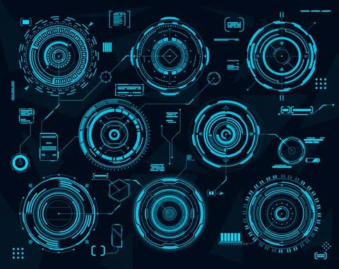 HUD futuristic circular interface, data graphs Stock Illustration