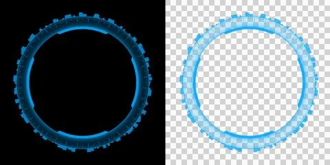 HUD Futuristic Circular Interface Ring Technology Display with Glowing Blue Digi Stock Illustration