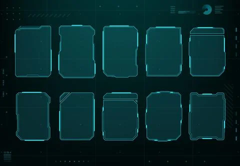 HUD futuristic display screen frames, info boxes Stock Illustration
