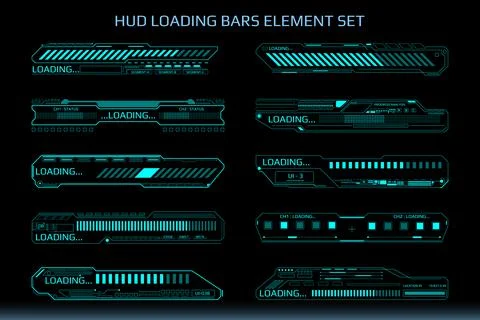 HUD Futuristic Element Loading Data Transfer Bars Set Gadget Vector Stock Illustration