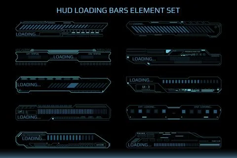HUD Futuristic Element Loading Data Transfer Bars Set Gadget Vector Stock Illustration