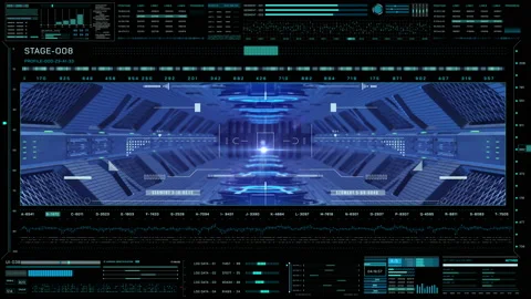 HUD Futuristic Element Screen Blue Spaceship Tunnel Flying Through 4K Motion Video stock 152515862