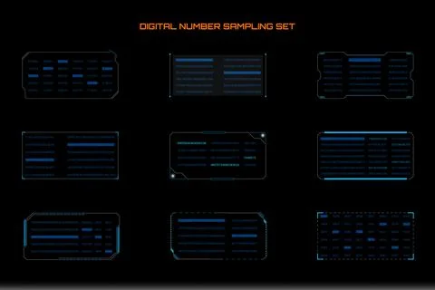 HUD Futuristic Encoding Number Data Sampling Simulation Vector Set. Stock Illustration