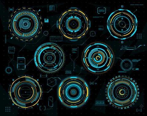 HUD futuristic graph, circular interface panels Stock Illustration