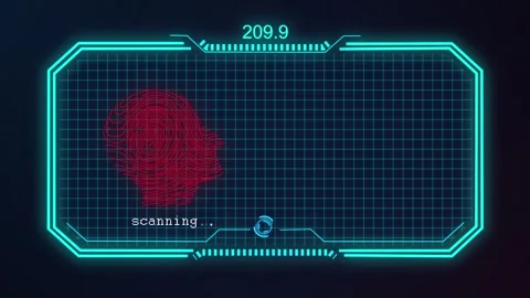 HUD is a futuristic GUI screen with a head scan login  animations  4k. Stock-Footage 246660943