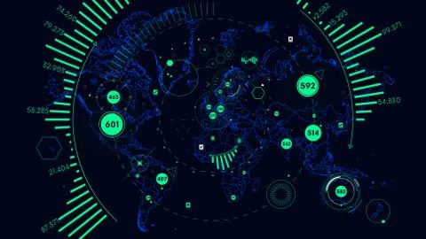 HUD futuristic interface data visualization, Vector world map of world analyt Stock Illustration