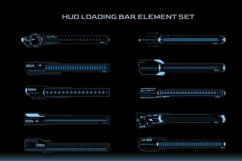 HUD Futuristic Loading Bars UI Processing Status Set Illustrazione stock