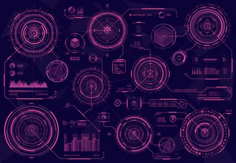 HUD futuristic red circular web interface panels Stock Illustration