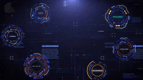 HUD futuristic spinning circle element with digital data 4K motion Stock Footage 296752085