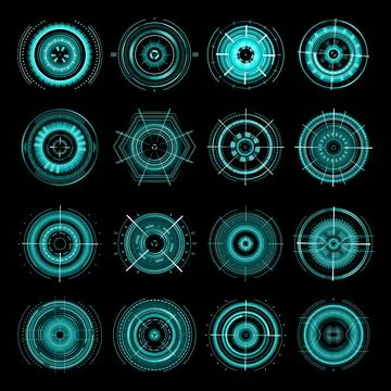 HUD futuristic target aims, sci fi interface icons Stockillustratie