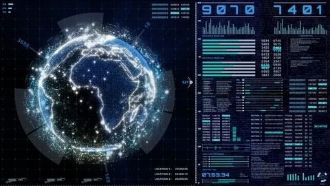 HUD Futuristic UI Interface Spinning Earth Panel Cyber Space Technology Stock Footage