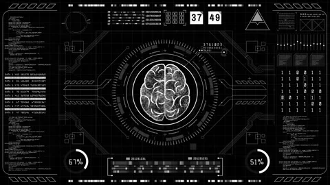 HUD futuristic user interface of artificial intelligence concept with brain Vídeo Stock 257514610