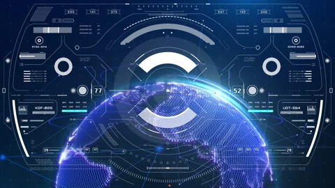 HUD futuristic user interface screen surveillance aerial view 4K motion Stock Footage 312980954