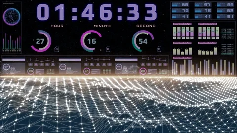HUD Futuristic Wireframe Landscape System Analysis Swirl Wave Structure. Stock Footage 118734874