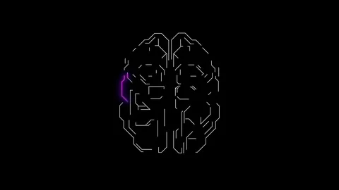 HUD graphics wired human brain with electric impulses flashing. Stock Footage 125961037