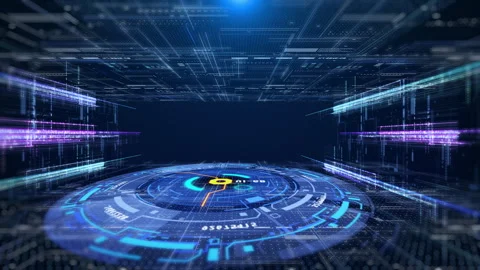 HUD GUI hologram circle rotating with data flowing connection technology system Stock Footage 308938560