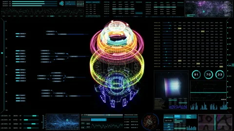 HUD GUI Interface Wireframe Pilot Spinning Analysis Simulation Video stock 146461063