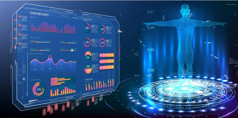 HUD, GUI, UI, dashboard element ui medical examination. Display set of virtua Stock Illustration