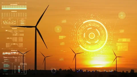 HUD head up display interface with wind turbine Stock Footage 204010263