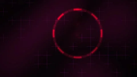 Hud High Tech Futuristic Glowing Red Circular Interface Graphic on Dark Grid Stock Footage 343728039