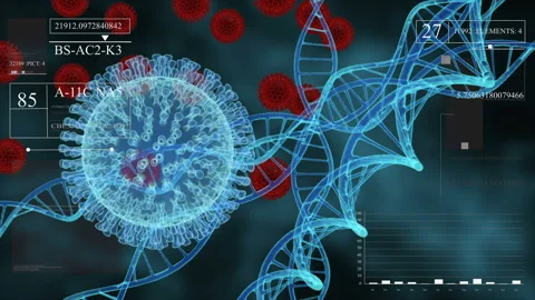 HUD infographic elements with virus and DNA structure. Futuristic user interface Stock Footage 132190394