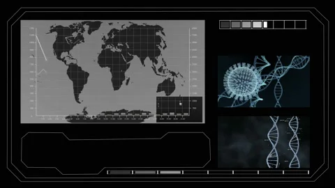 HUD infographic elements with virus and DNA structure. Futuristic user interface Stock Footage 132777791