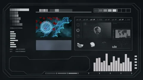 HUD infographic elements with virus and DNA structure. Futuristic user interface Stock Footage 133436187