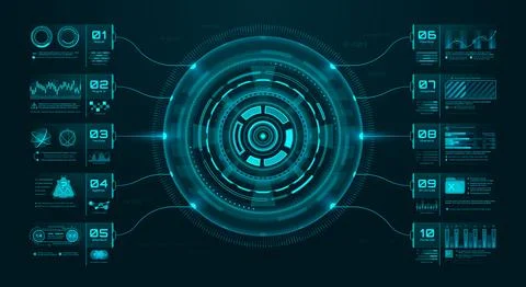 HUD infographics, UI interface screen charts Stock Illustration