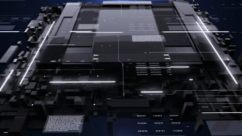 HUD Information Element Report on 3D Black Cubic Object Digital Data Stock Footage 154264526