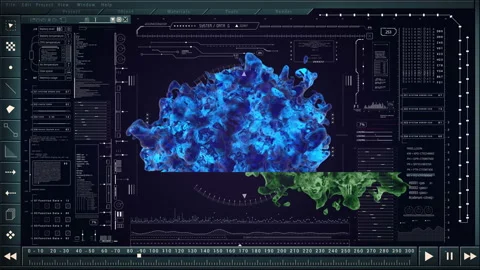 HUD interface with 3D software and organic 3D model. Stock Footage 106821015