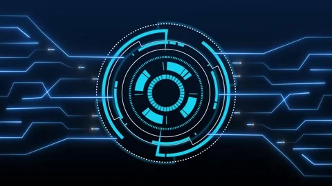 Hud interface animation with blue circuitry. Hud interface futuristic techn.. Stock Footage 337022612