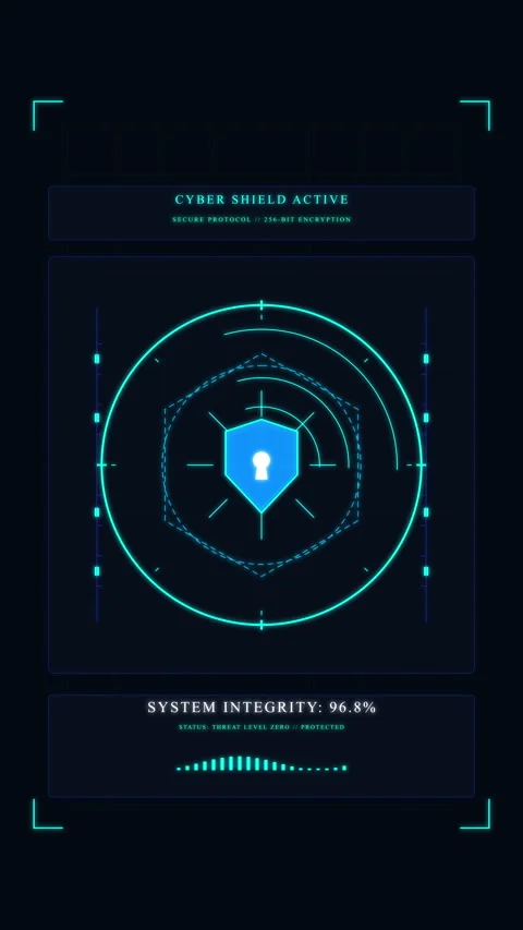 Hud interface animation with cybersecurity shield and digital tech elements Stock Footage 347204458