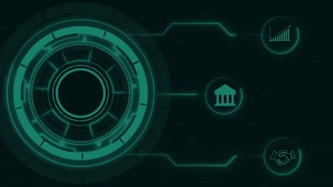 HUD interface animation with digital banking and data growth icons. HUD int.. Stock Footage 341128093