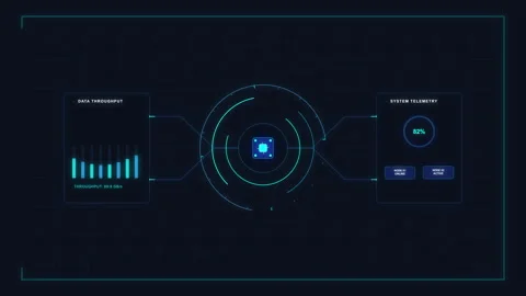 Hud interface animation displaying futuristic data charts and graph loop Stock Footage 346548992