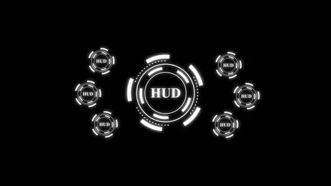 Hud interface animation with rotating circular glowing elements displaying .. Stock Footage 332722655