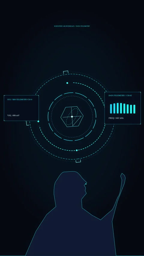 Hud interface animation showing cyber human silhouette and data charts Stock Footage 346549041