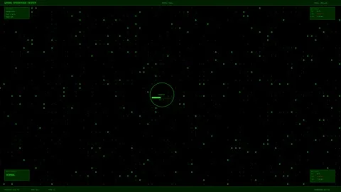 HUD interface animation with a star field display showing coordinates and d.. Video stock 328273879