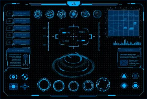 HUD interface. Cyberpunk virtual car and VR game interface with futuristic Stock Illustration
