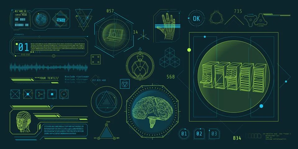 HUD interface design for decoding big data. Stock Illustration