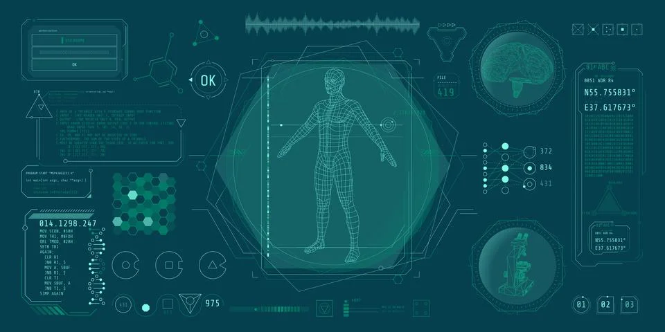 HUD interface design for decoding big data. Stock Illustration