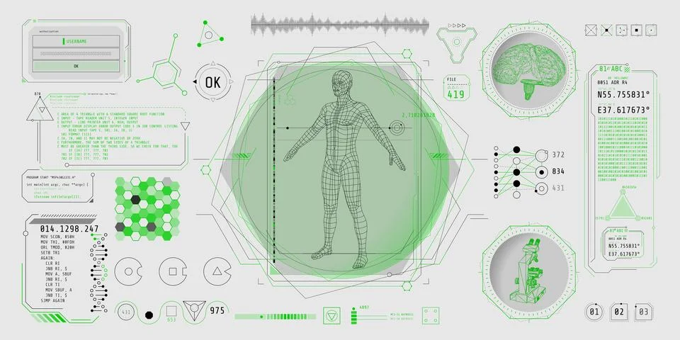 HUD interface design for decoding big data. Stock Illustration