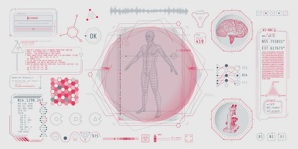 HUD interface design for decoding big data. Stock Illustration