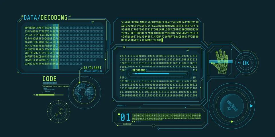 HUD interface design for decoding satellite data. 스톡 일러스트